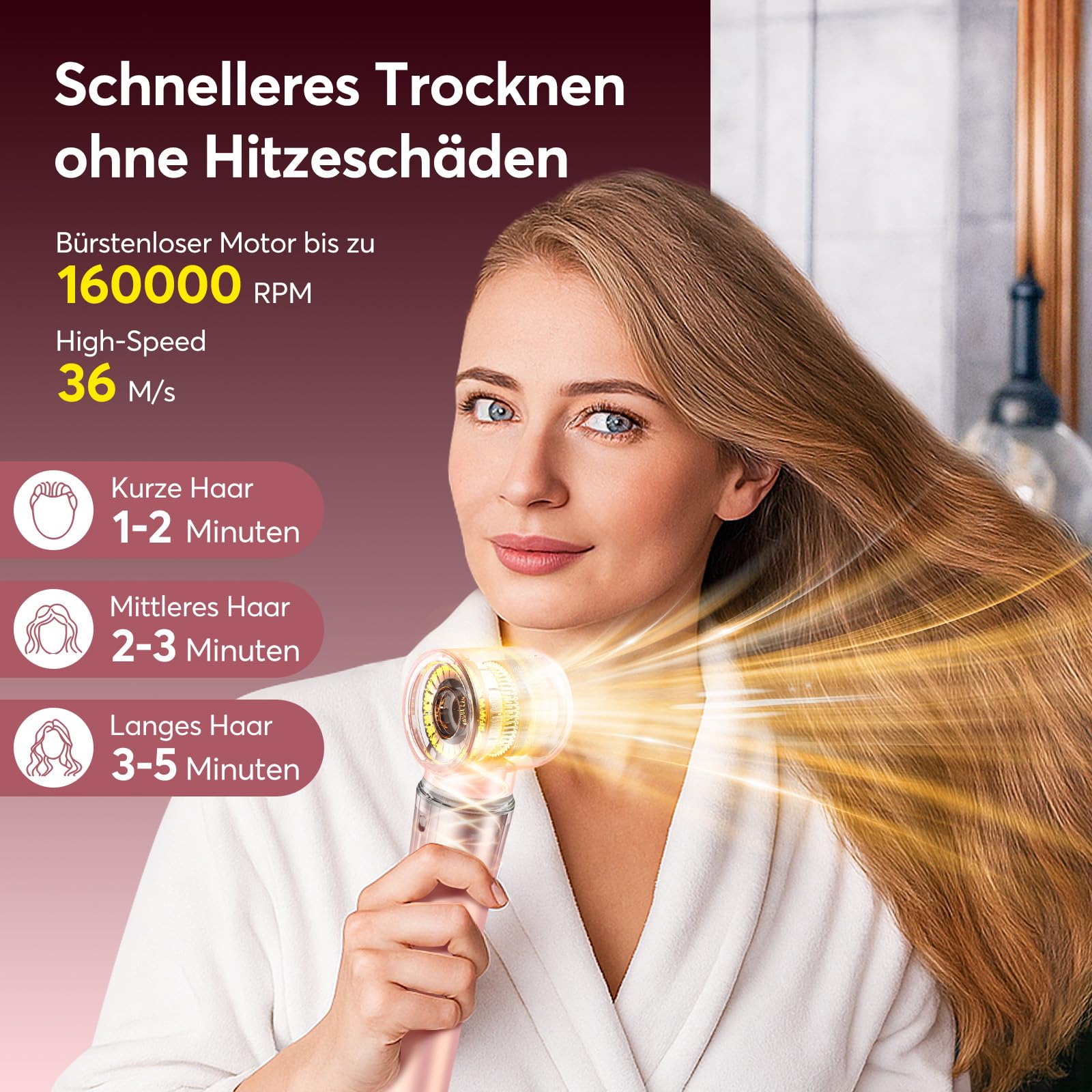 5 in 1 Airstyler,160000 U/Min High-Speed Ionen Föhn, Multifunktionaler Hairstyler, Keine Hitzeschäden Lockenstab Automatisch, Rundbürstenföhn Warmluftbürste,Zum Glätten,Trocknen,Locken,mit Reisetasche