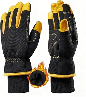 HODUP Men’s Waterproof Winter Work Gloves – 3M Thinsulate Thermal Insulated, Touchscreen Compatible, Synthetic Leather & Cowhide Reinforced Fingers for Extreme Cold (Yellow/Black, XXL)