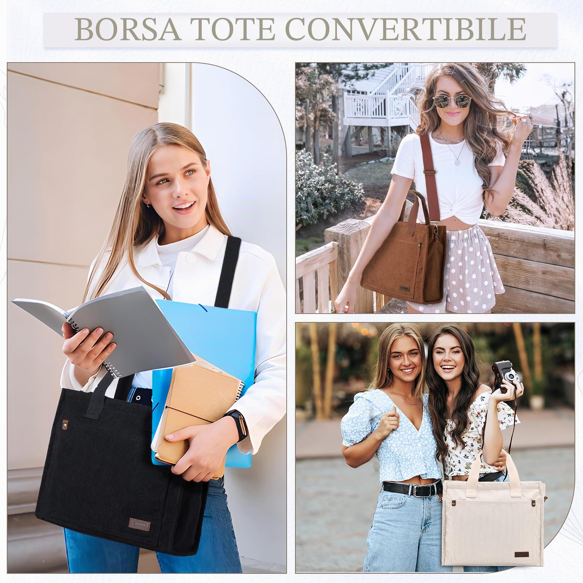 VASCHY Borsa Tote Università Donna, Elegante Borsa Tracolla per Shopping, Viaggio, Lavoro, Ufficio e Scuola