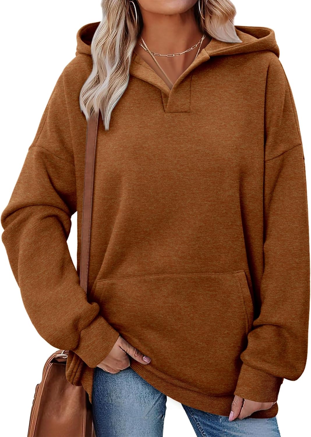 onlypuff Women Essential Hoodies Pullover Sweatshirt Long Sleeve Kangaroo Pocket Fleece Basic Sweater - Image 2