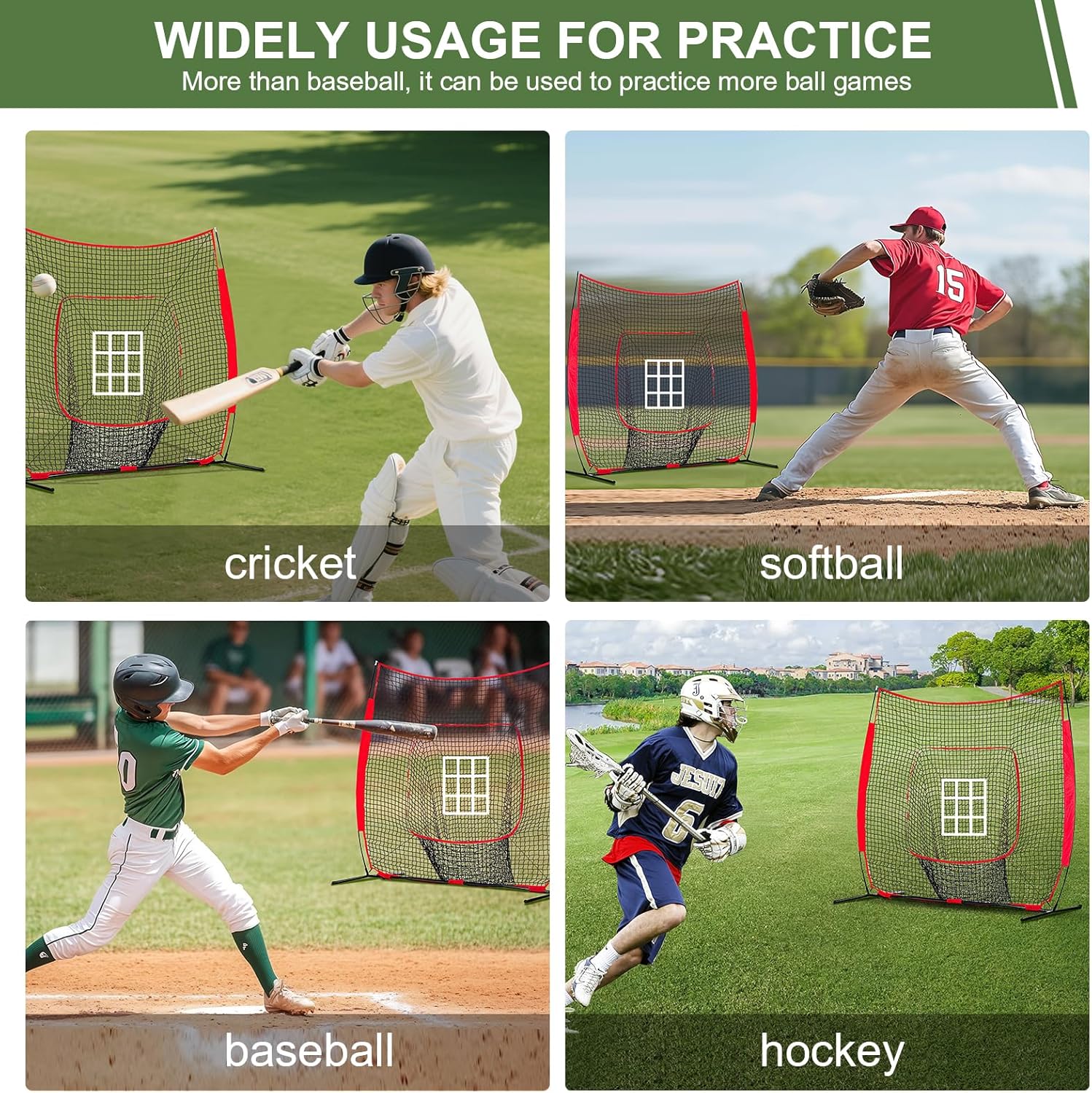 7x7 ft Baseball & Softball Practice Net with Bow Frame for Batting, Hitting, Pitching, Portable Baseball Training Net with Batting Tee, Ball Caddy, 2 Strike Zone and Carry Bag and Stakes