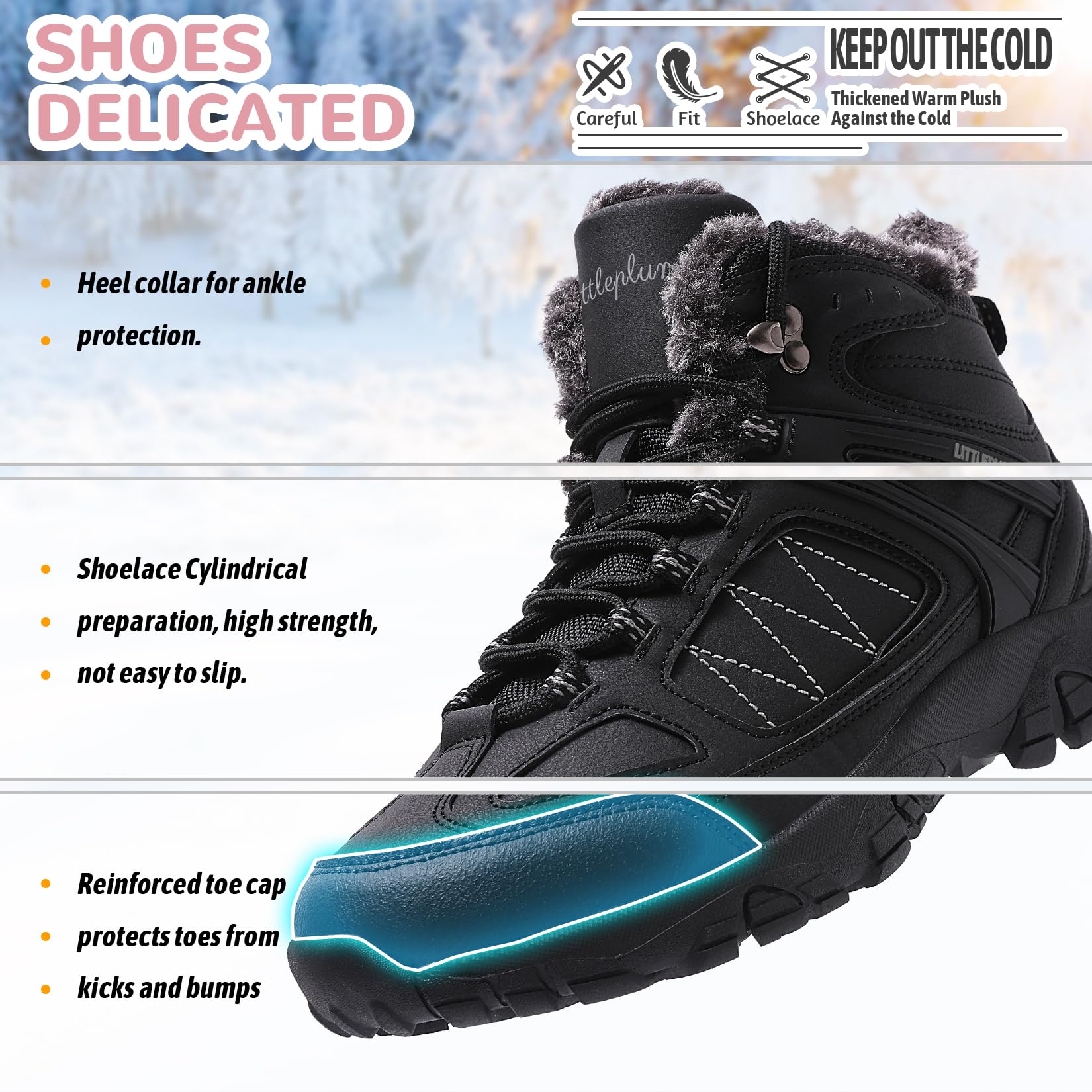 ASHION Botas Mujer Calzado Algodón Botas Invierno Trekking Nieve Botas Relleno Caliente,Negro, 41 EU