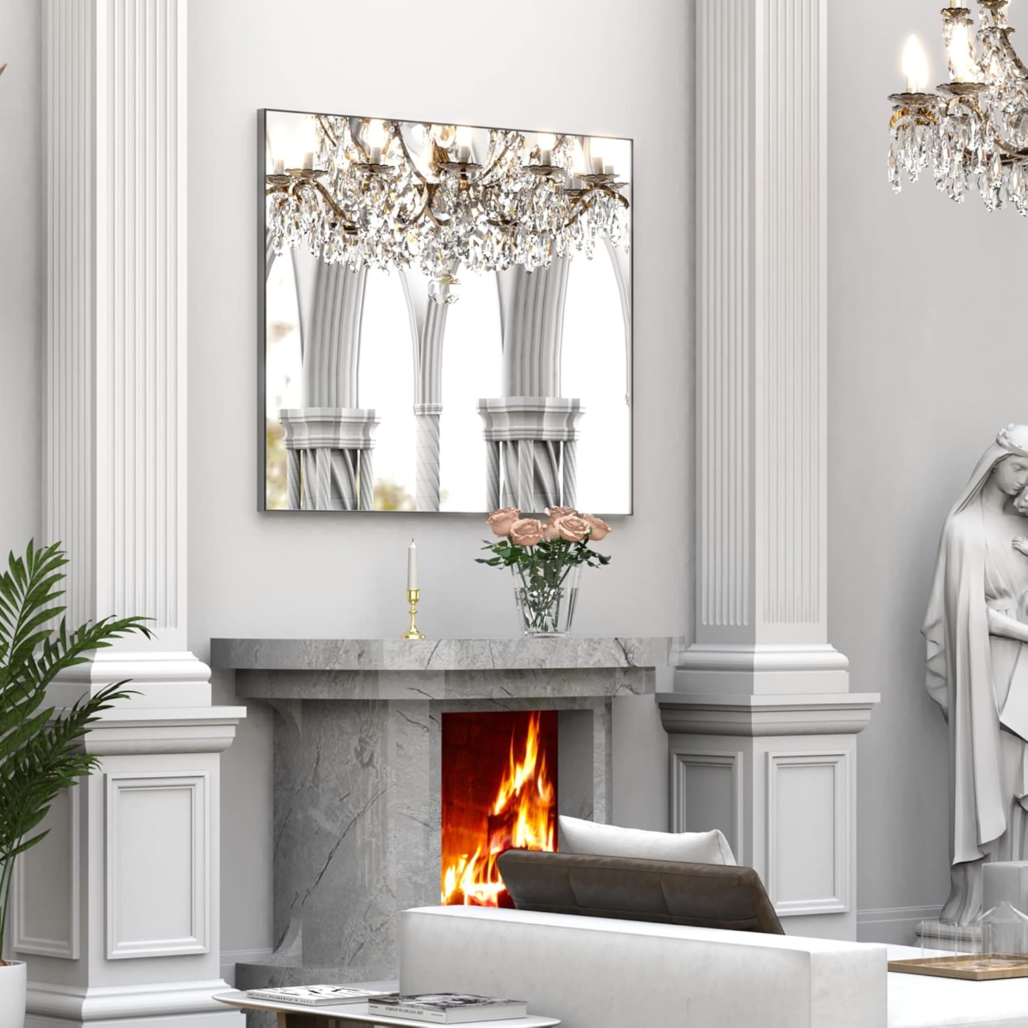 BEAUTME 36x36 Inch Bathroom Mirror,Square Vanity Wall Mirror, Modern Non-Rusting Metal Frame Bathroom Mirror, Suitable for Bathroom, Bedroom, Living Room,Black