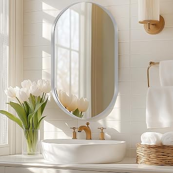 SogesHome Medicine Cabinet with 24x36 Oval Mirror, Wall Mount Bathroom Vanity with Storage, 2 Shelves, Perfect for Bathroom, Silver