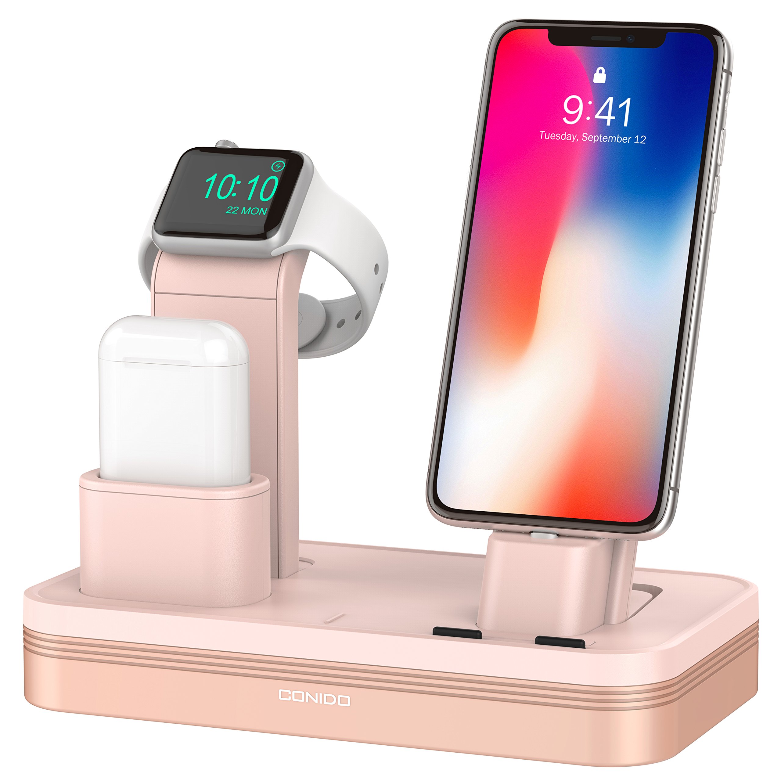 Conido 3 in 1 Charging Stand Compatible Apple Watch iPhone AirPods Charging Docks Holder 6-Port USB Chargeable Stand Compatible iWatch Series 3/2/1, iPhone X, 8, 8 Plus, 7, 7 Plus, 6, iPad Mini, iPod