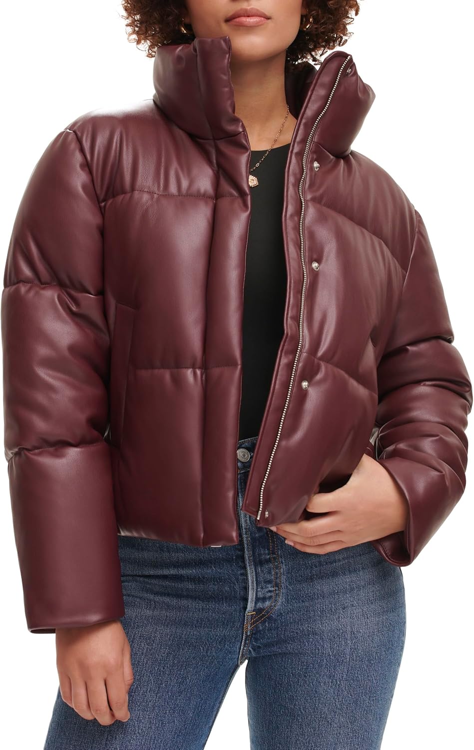 Levi's Womens Vegan Leather Quilted Short Puffer Jacket - Image 2