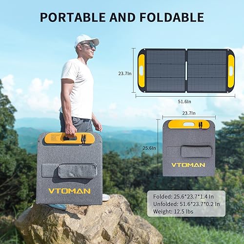 Miniatura 2 de VTOMAN Panel solar portátil para generador solar, cargador solar plegable de 110 W 19 V con 23% de eficiencia, IP67 impermeable y diseño de soportes