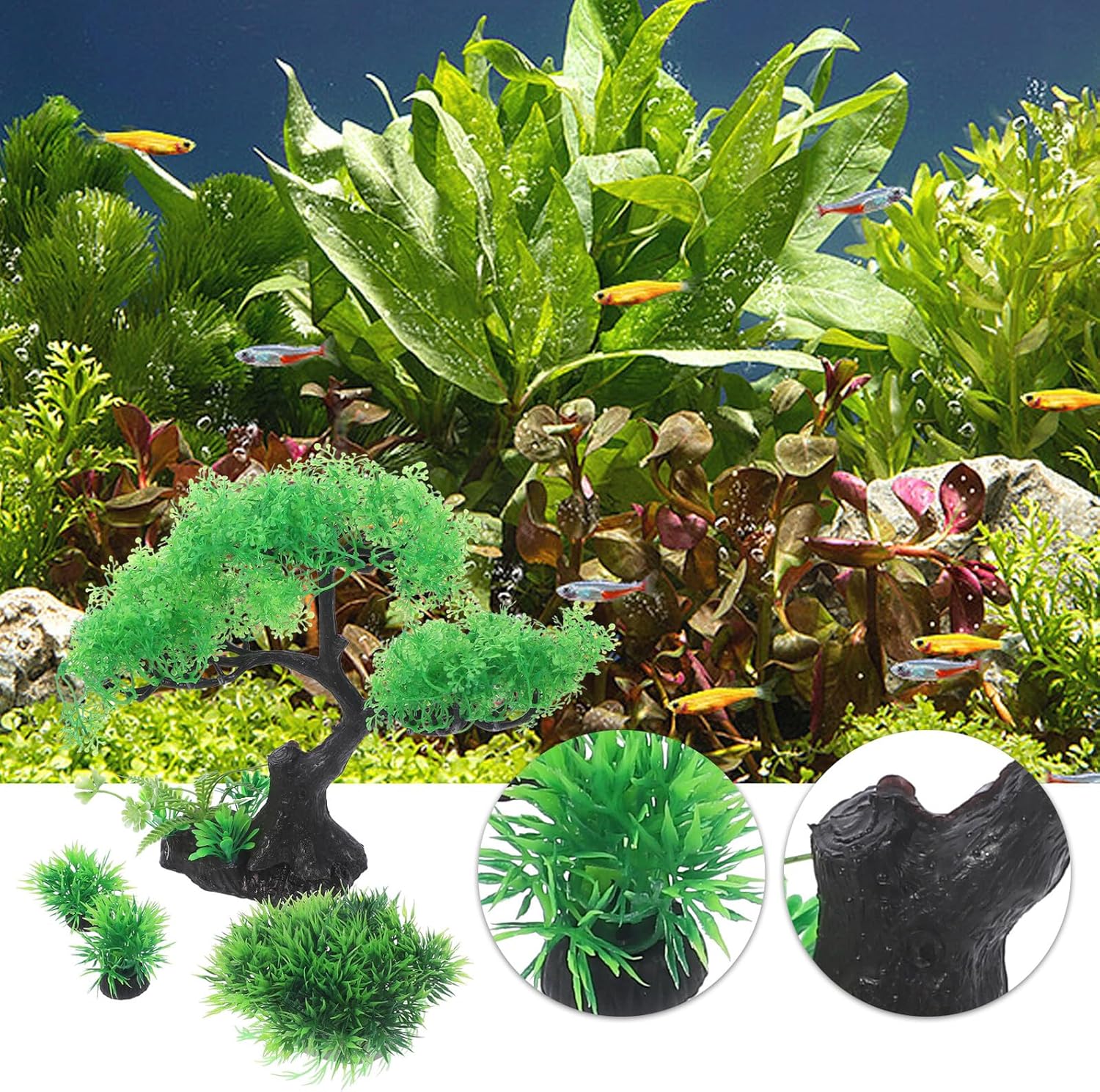 Toyvian Aquarium Plants Fish Tank Decorations Artificial Underwater Tree Kit Abs Plastic Small and Large Green Plant Set for Freshwater and Saltwater Tanks