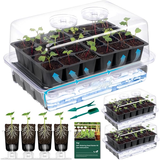 SOLIGT Self Watering Seed Starter Trays with Humidity Domes, Extra