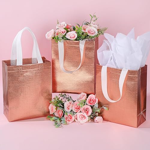 Miniatura 2 de Sweetude Juego de 12 bolsas de regalo reutilizables brillantes para dama de honor, no tejidas con papel de seda para bodas (12 x 11 x 5 pulgadas,