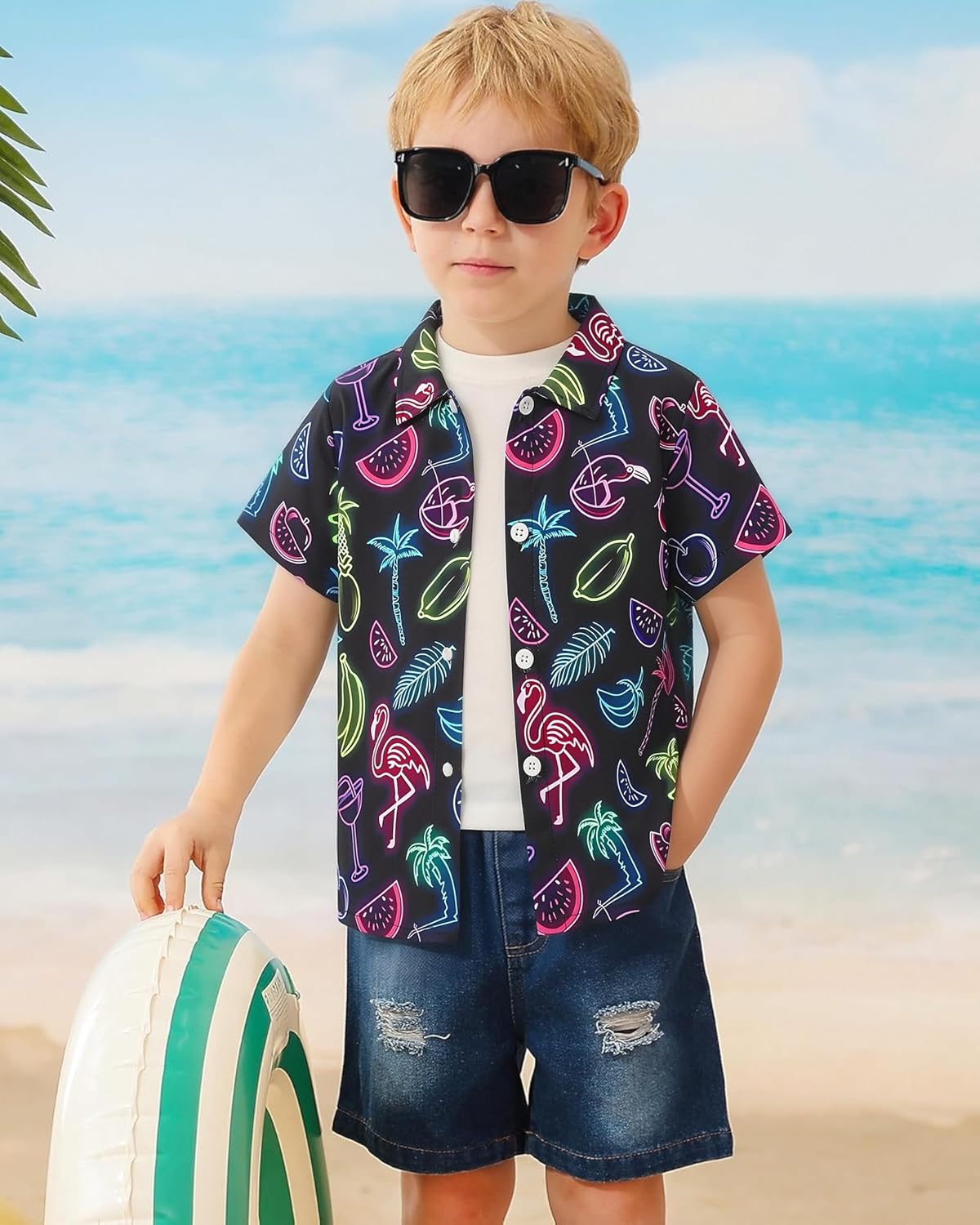 YALLET Boys Hawaiian Shirt Cool Summer Hawaii Shirts Casual Short Sleeve Button Down Aloha Beach Tee Tops 2-14 Years
