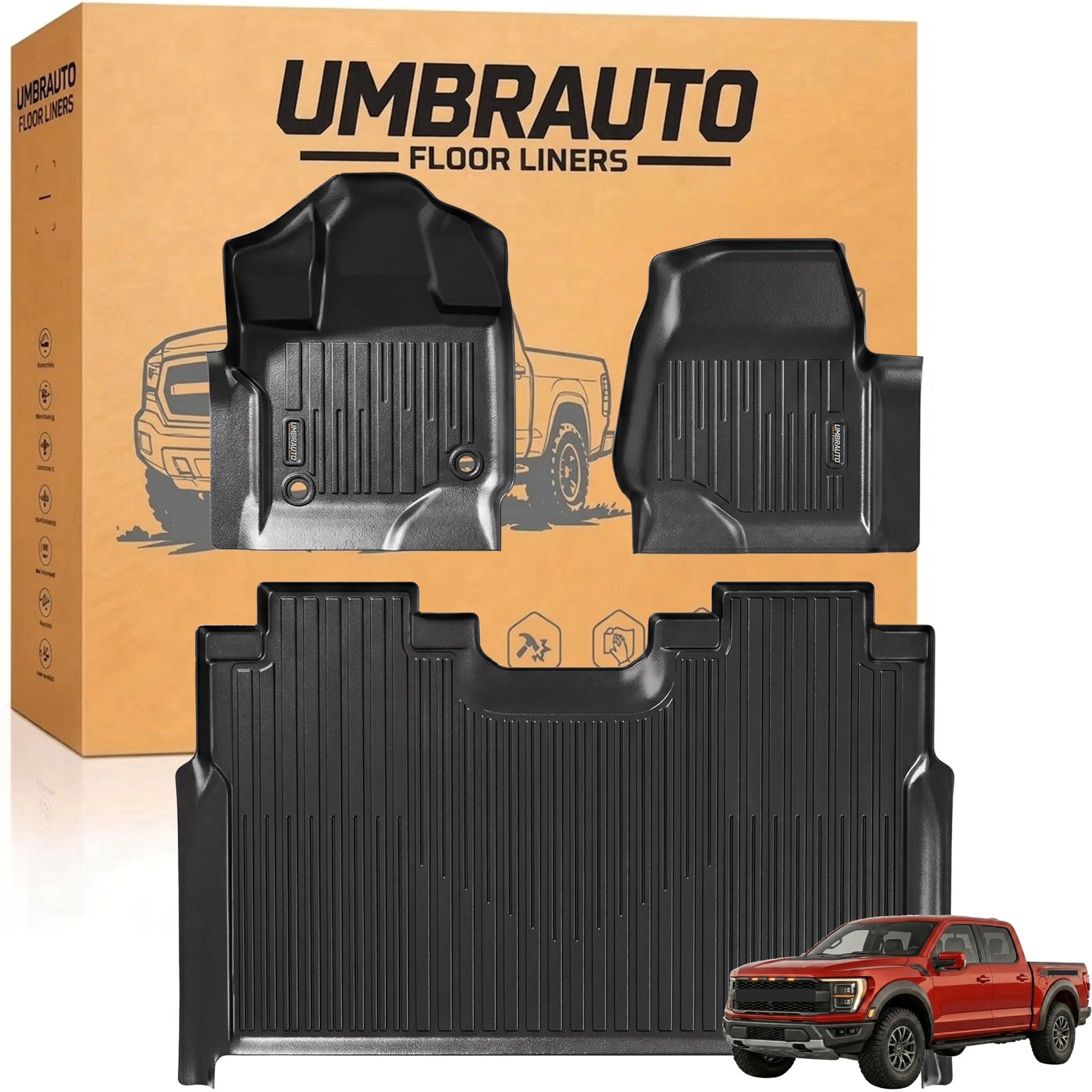 Photo 1 of Umbrauto Floor Mats for Ford F-150 2015-2026, F150 Lightning 2022-2026 SuperCrew| Rear w/o Fold Flat Storage, All Weather Custom Fit TPE Truck Floor Liners, Waterproof Heavy Duty Full Coverage Rug