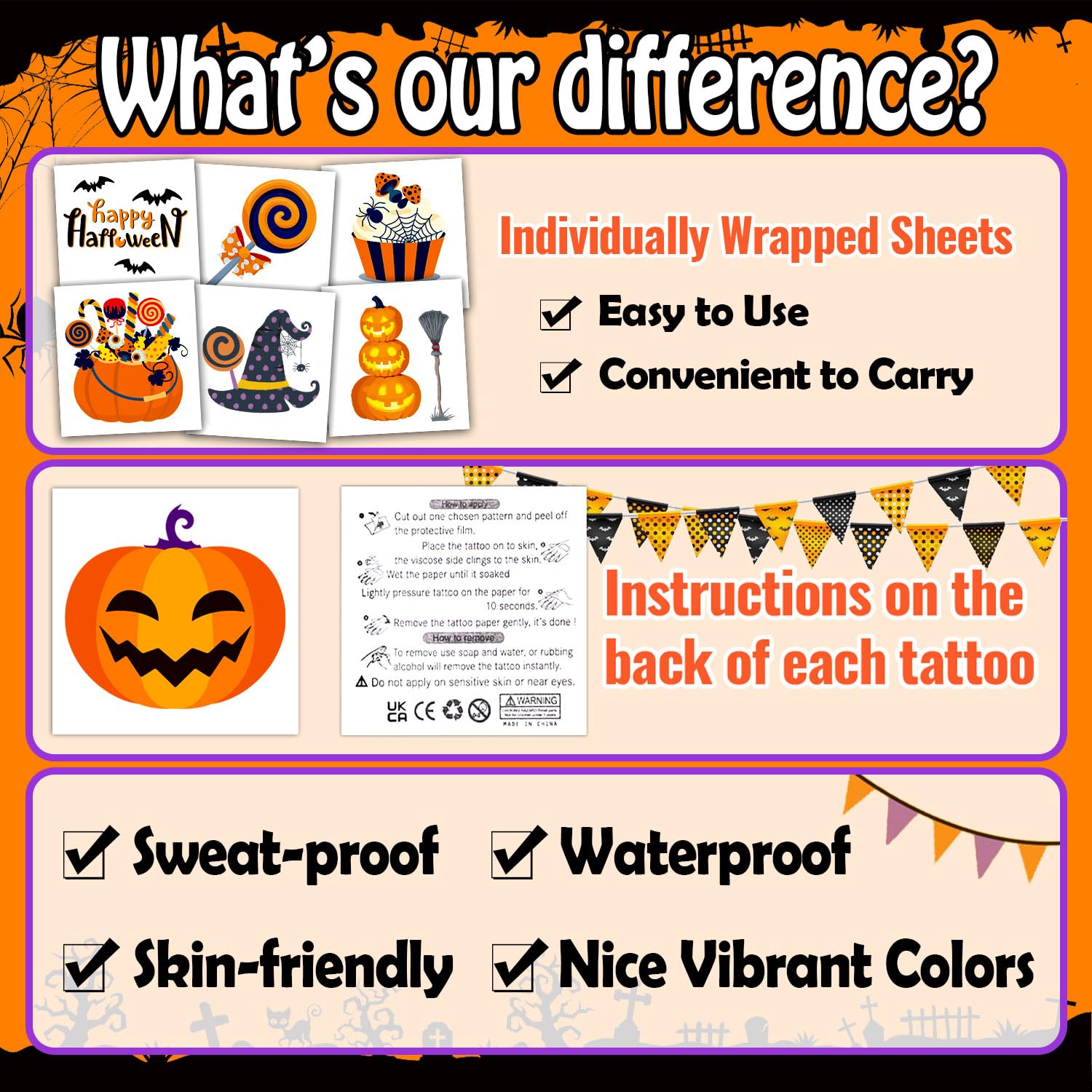 Leesgel Tatuaggi per Bambini, 204 Fogli Individuali Temporanei, Stickers per Halloween, Decorazioni, Adesivi Gadget Festa Compleanno Regalo Accessori Party