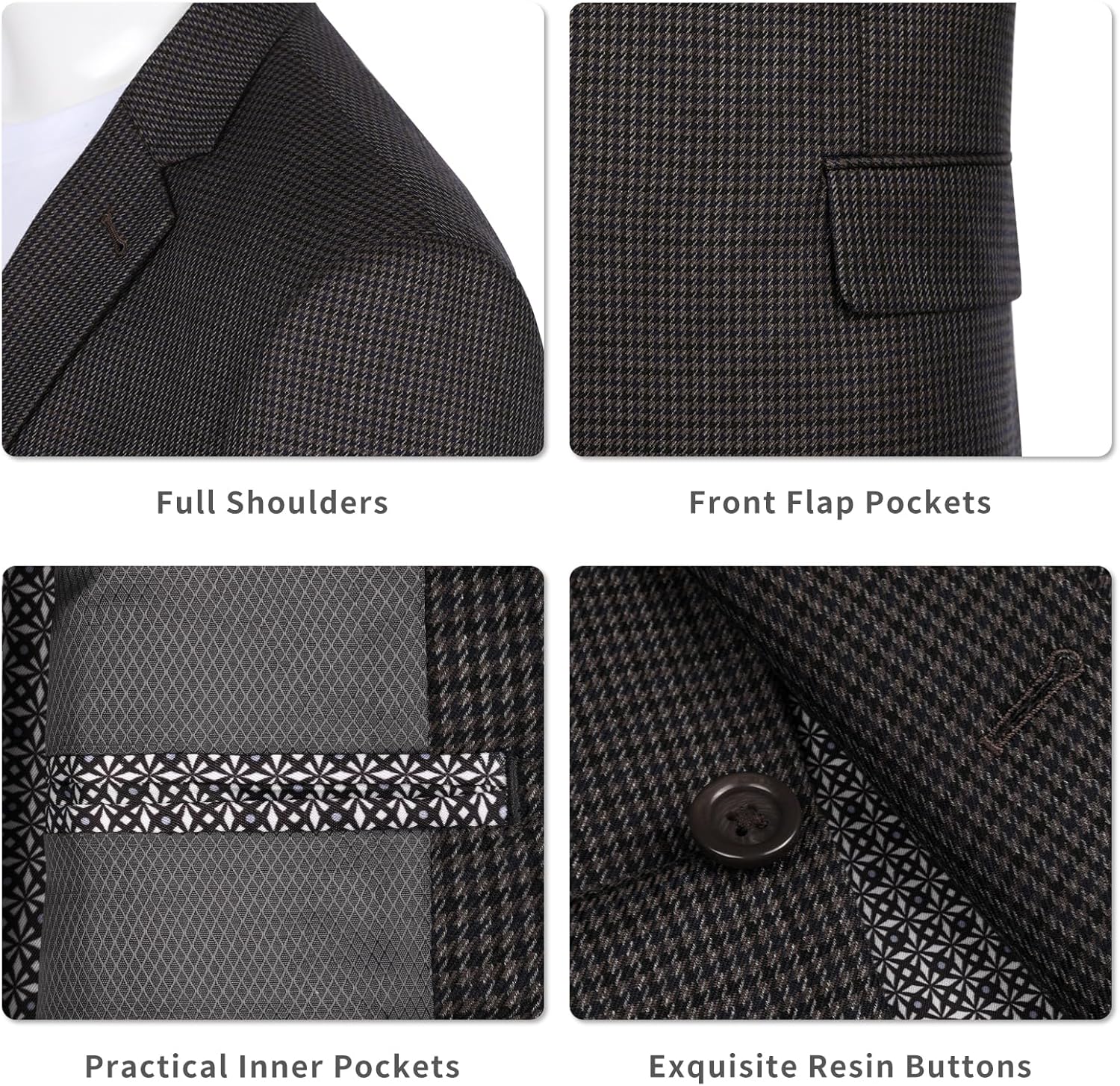 AMY ZHU Men's Blazer Men Sport Coat 2 Button Houndstooth Stretch Cacual Suit Jacket for Daily Wedding Wear - Image 3