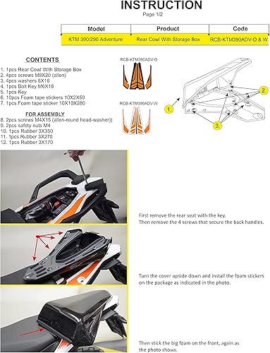 Miniatura 8 de Funda de asiento con caja de almacenamiento para KTM 390 Adventure 2020-2023 (blanconaranja)