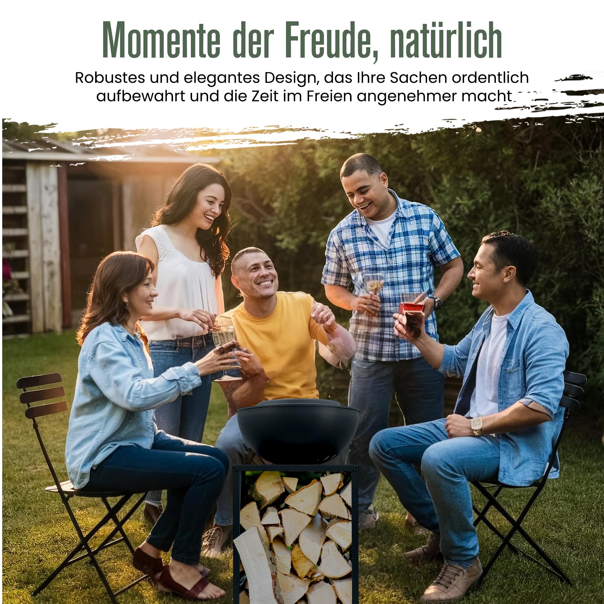 Feuerschale, Feuerstelle, 2 in 1, BBQ-Funktion, Raucharme Feuerkorb, Feuertonne, Holzofen, Deko Terrasse, Außenofen, Gartenkamin, Aufbewahrung, Firepit, Stahl, 58 × 58 × 85 cm, Edenflair