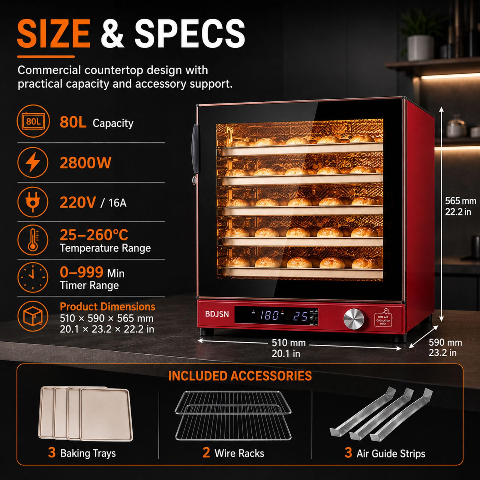 Four À Convection Professionnel 80 L, 10 Niveaux Pour Cuisson, Fermentation Et Séchage, Air Chaud À Double Ventilateur, 25–260 °c, Minuterie 999 Min, 2800 W, Pour Pain, Gâteaux, Pâtisseries