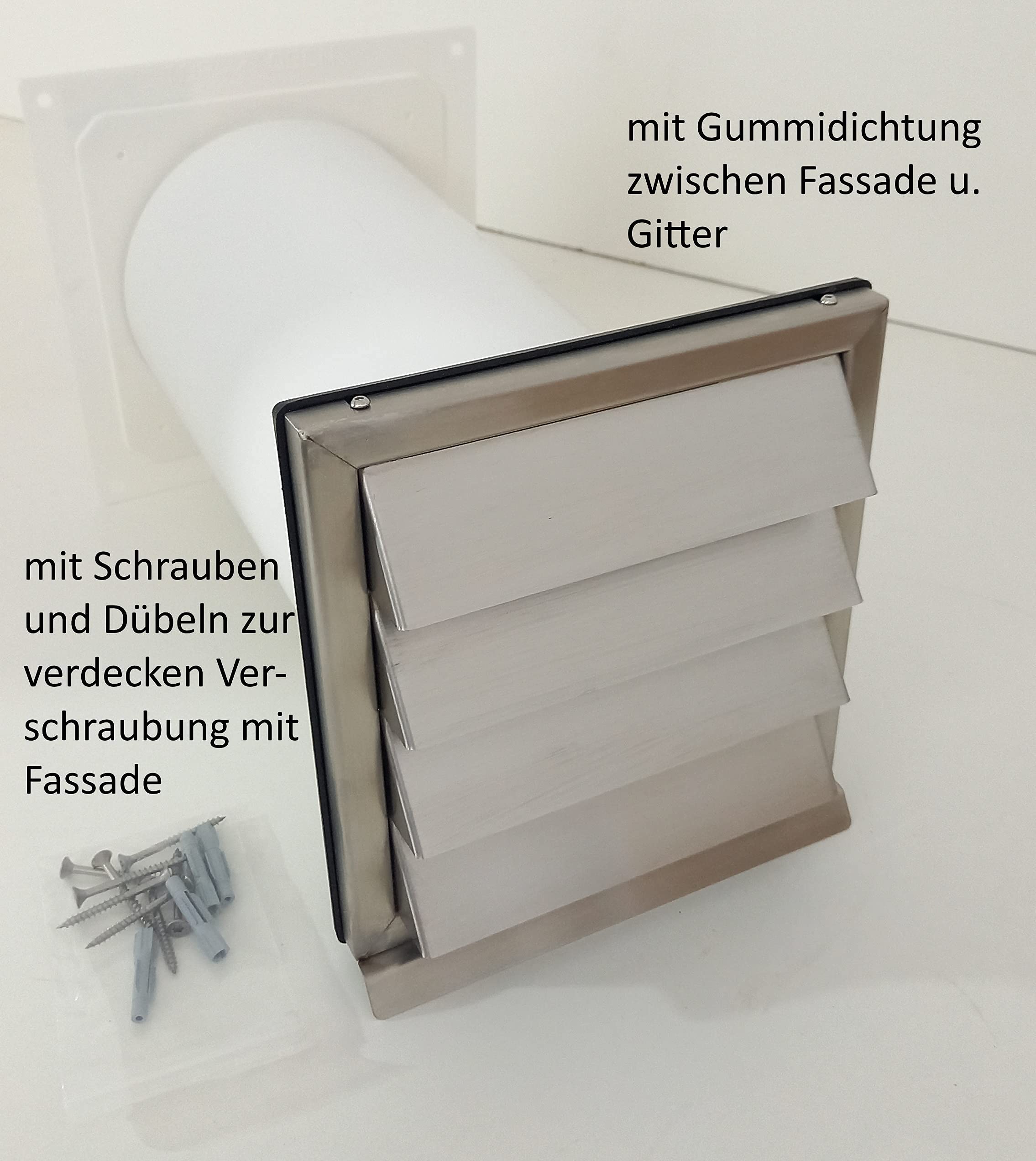 VentilationNord Energiespar Edelstahl Mauerkasten Ø150 mit zwei Rückstauklappen