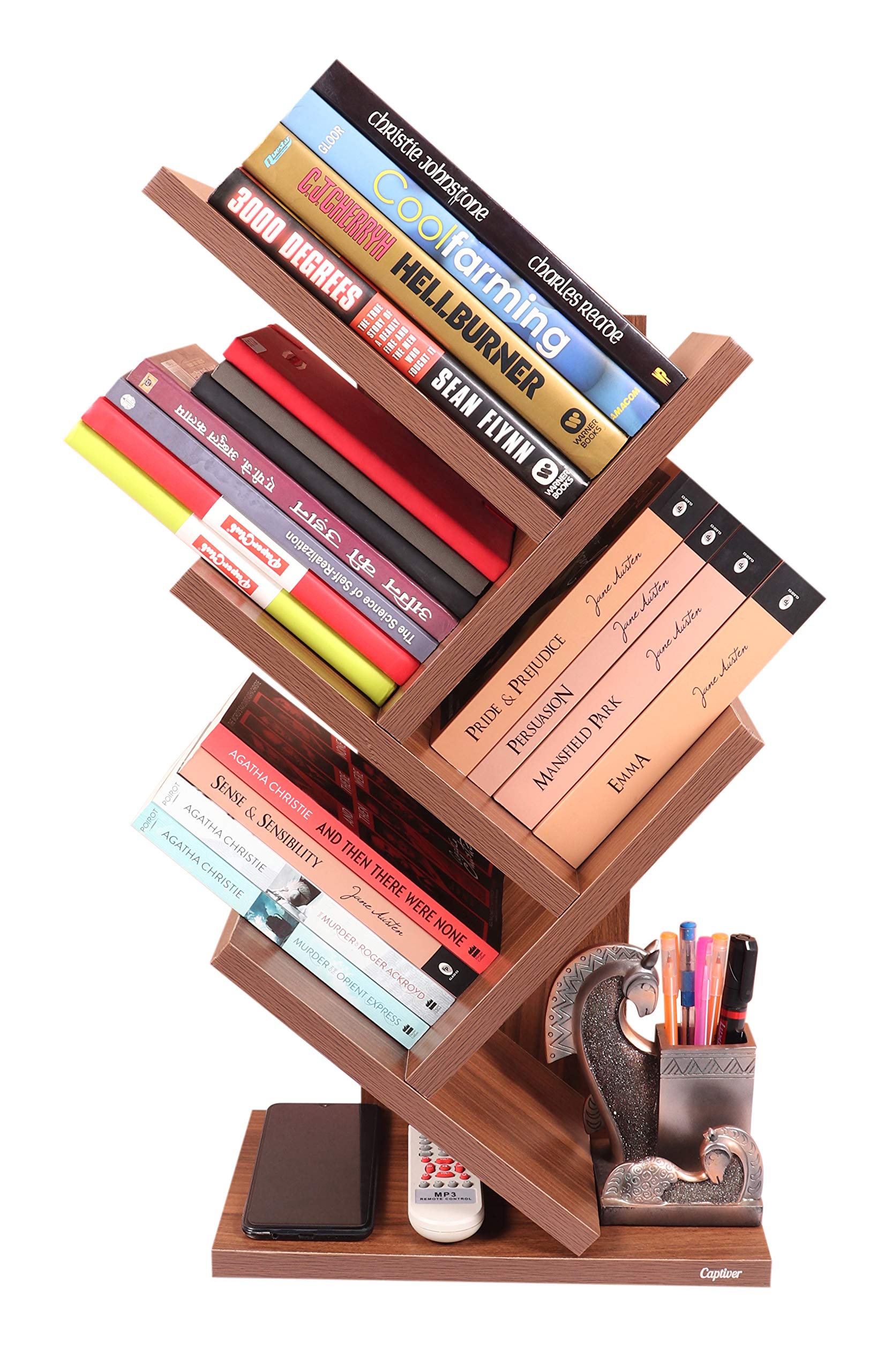 Captiver Kriskross Engineered Wood Table Accessories Books Stand Shelf Racks (Teak Finish) Home Office Library Living Room Decorative Storage Organizer