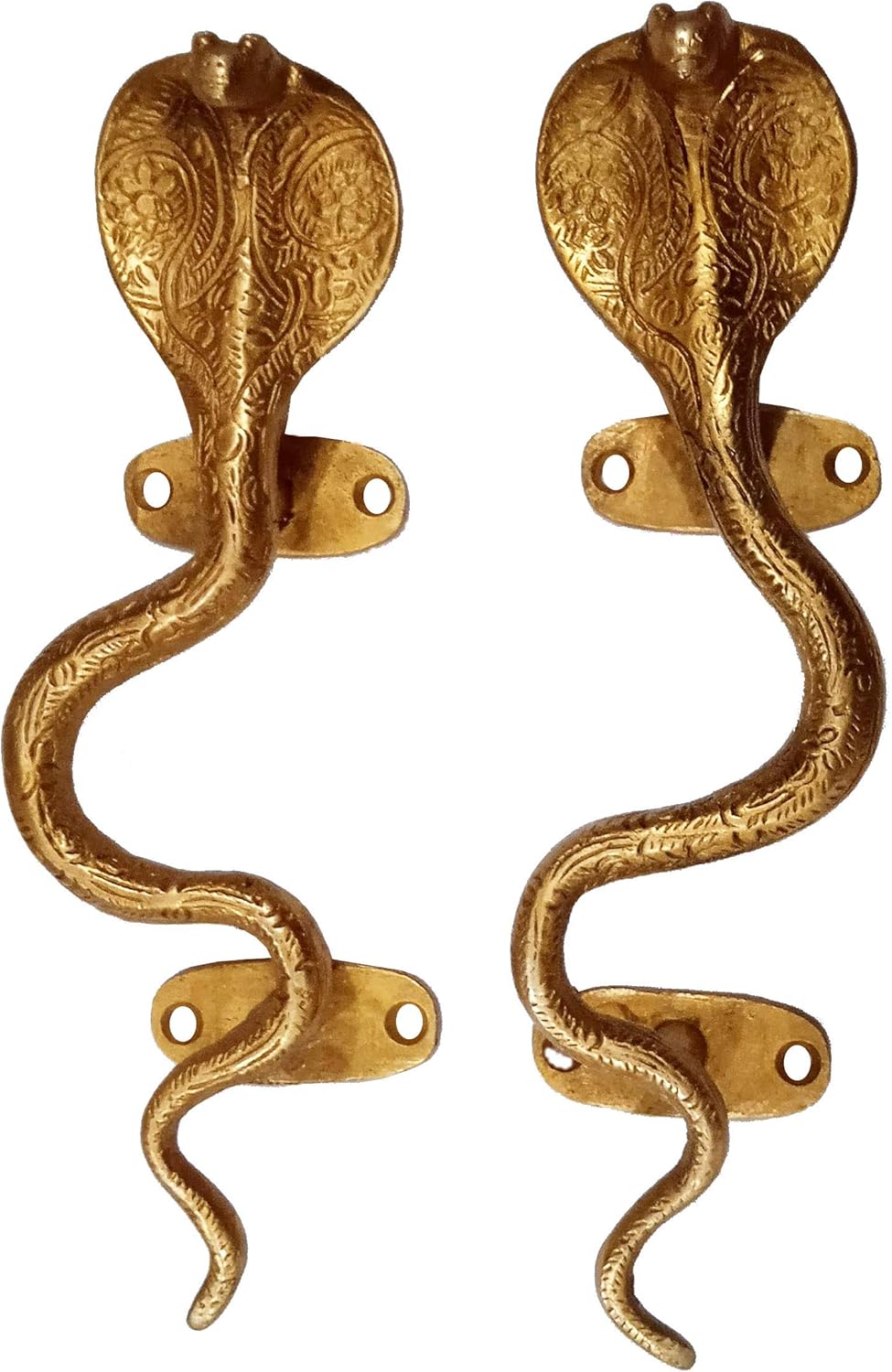 Purpledip Brass Door Window Cupboard Handles 'King Cobra': Opposing Matched Set of 2 (11135A)