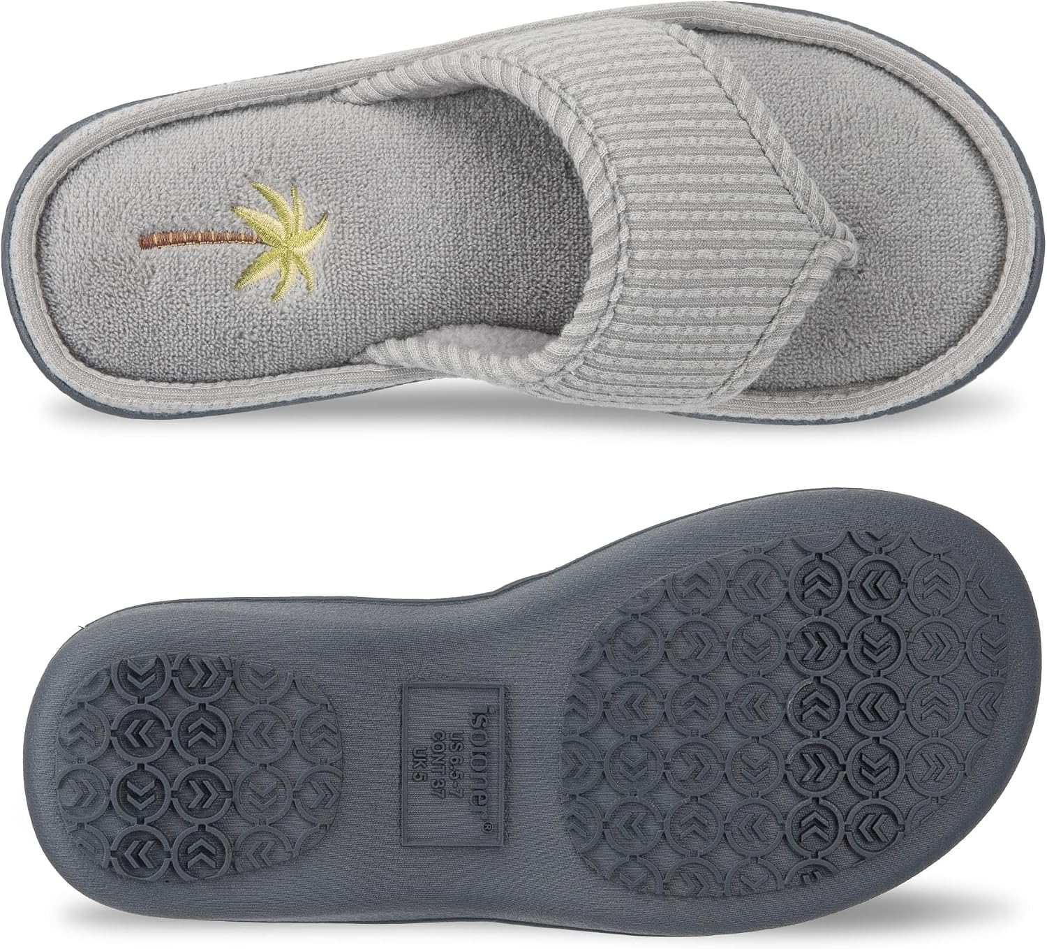 isotoner Women's Indoor/Outdoor Embroidered Seersucker Flip Flop Slippers With Memory Foam Comfort