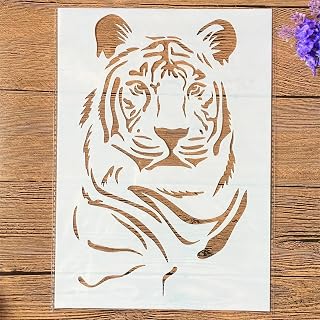 TIAMECH A4 Reusable Tiger Stencil for Painting - Tiger Stripe Layering Template, DIY Wall Art, Wood Furniture, Scrapbook & Crafts (8.3x11.7inch)