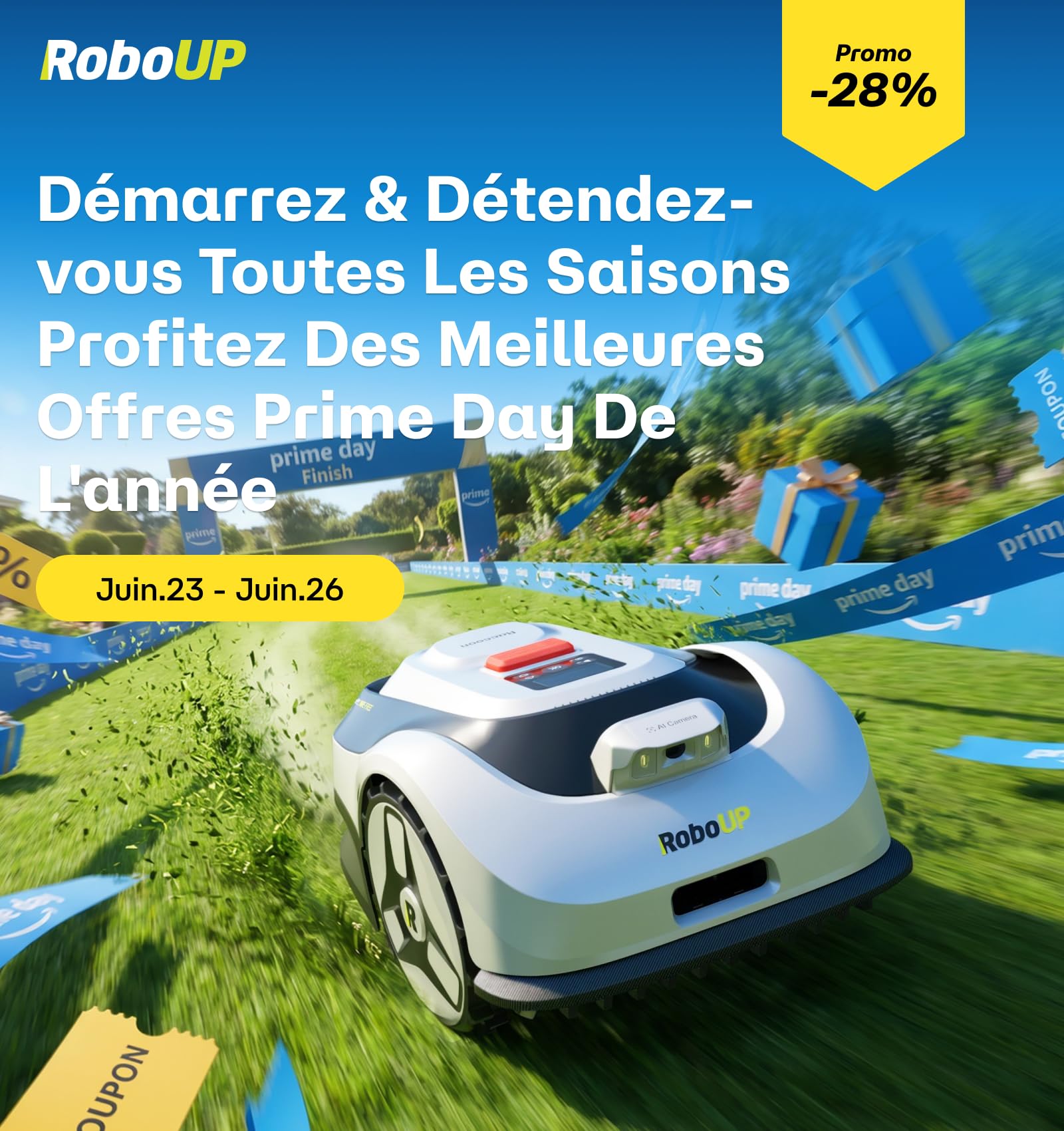 Raccoon 2 SE Robot Tondeuse 600m² Vision sans RTK Tonte en U Forme 5Ah Recharge Rapide 150mins Autonomie
