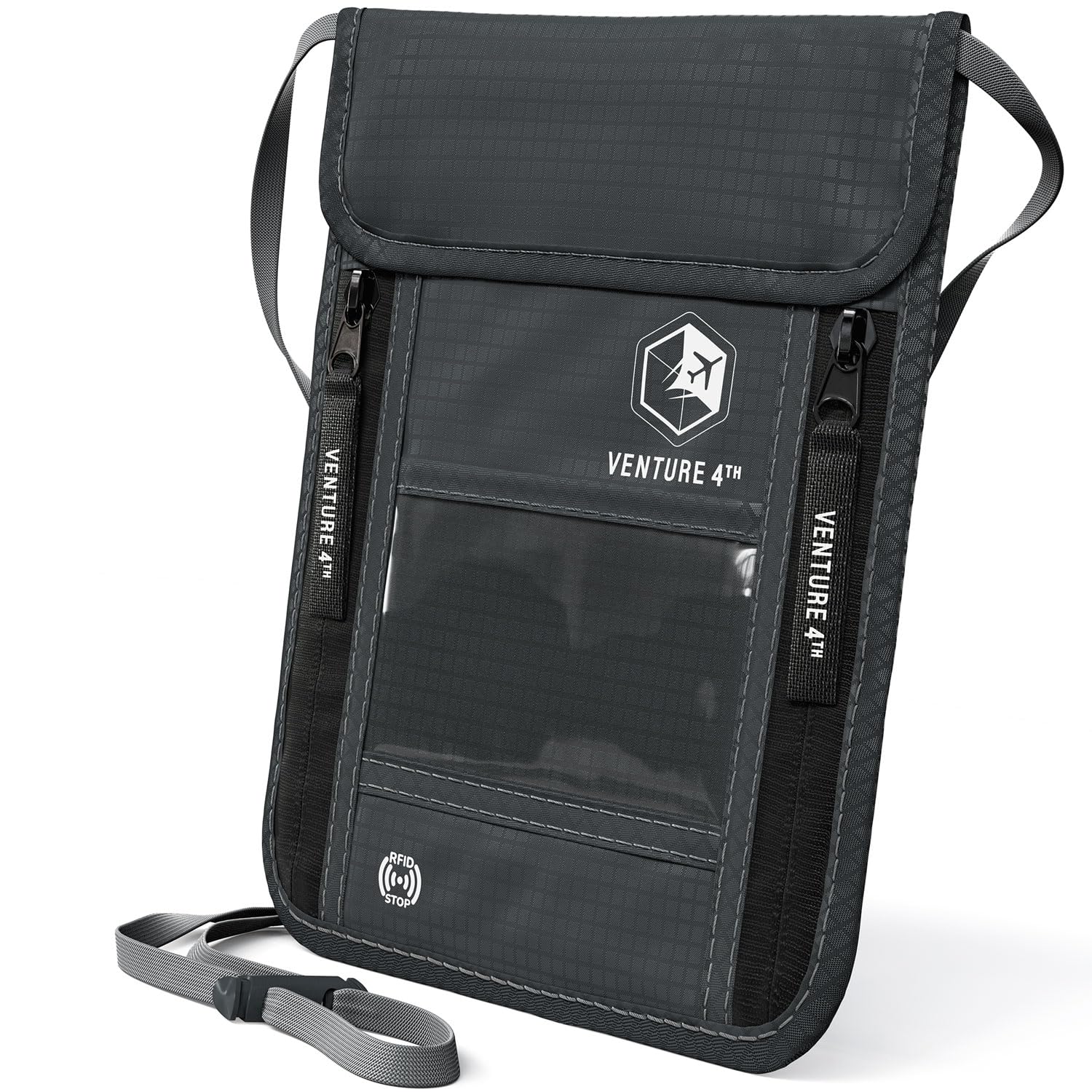 VENTURE 4TH Neck Wallet for Women & Men – RFID Blocking Passport Holder for Travel, Hidden Neck Pouch with 6 Compartments, Slim Lightweight Travel