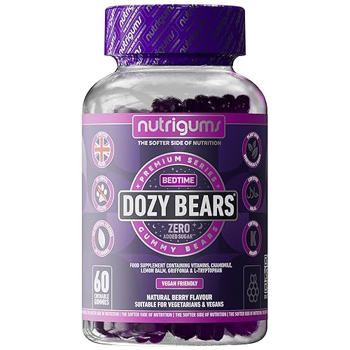 DOZYBEARS® Bedtime Gummy | 5-HTP, L-Tryptophan + Vitamins C, B2, B3, B5, B6 B12 with Chamomile and Lemon Balm to | Mixed Berry Flavour | 60 Vegan Gummies | Support Rest & Sleep | Suitable Age 12+ - Sleep Gummies