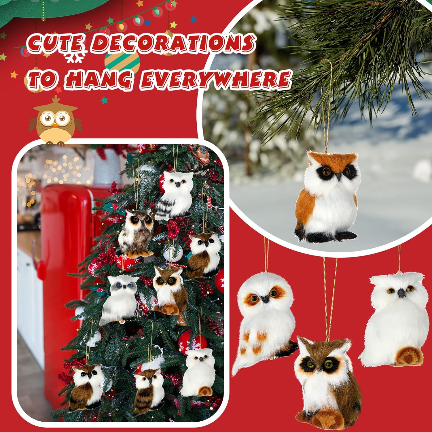 Skylety 10 Pieces Forest Animals Ornaments Woodland Animal Faux Fur Plush Hanging Ornaments Family Educational Playset for Fall, Winter Birthday Party Supplies(Owls) - Image 6