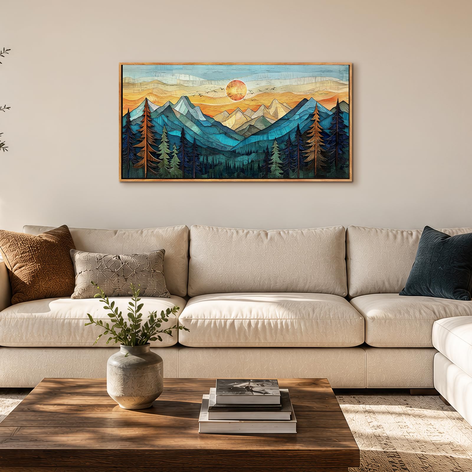 hyidecorart Bosque Montañas Moderno Marcos Cuadros Decoracion 50x100 cm | Motivos Finos, Impresión HD, Grandes Formatos, Fácil de Colgar, Tejido de Lienzo, Decoración Mural Tranquila, Arte Regalo