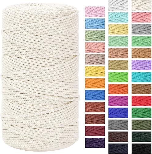 Miniatura 8 de Cordón de macramé de 0.118in x 328 yardas, cuerda de macramé de algodón 100 % natural, cordón de algodón trenzado de 4 hebras para manualidades,