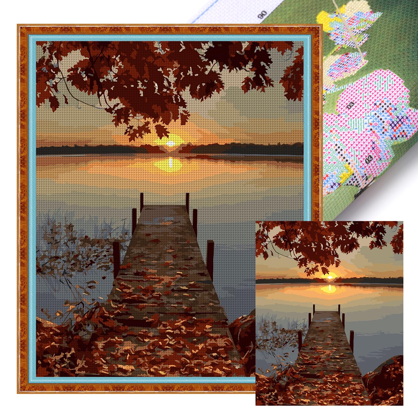 Poetrydraw 11Ctacc-11697__C__40x50 Autumn Wooden Bridge Full 11Ct Diy Stamped Cross Stitch Kits 40X50cm Home Decor (11Ctacc-11697 C 40X50)
