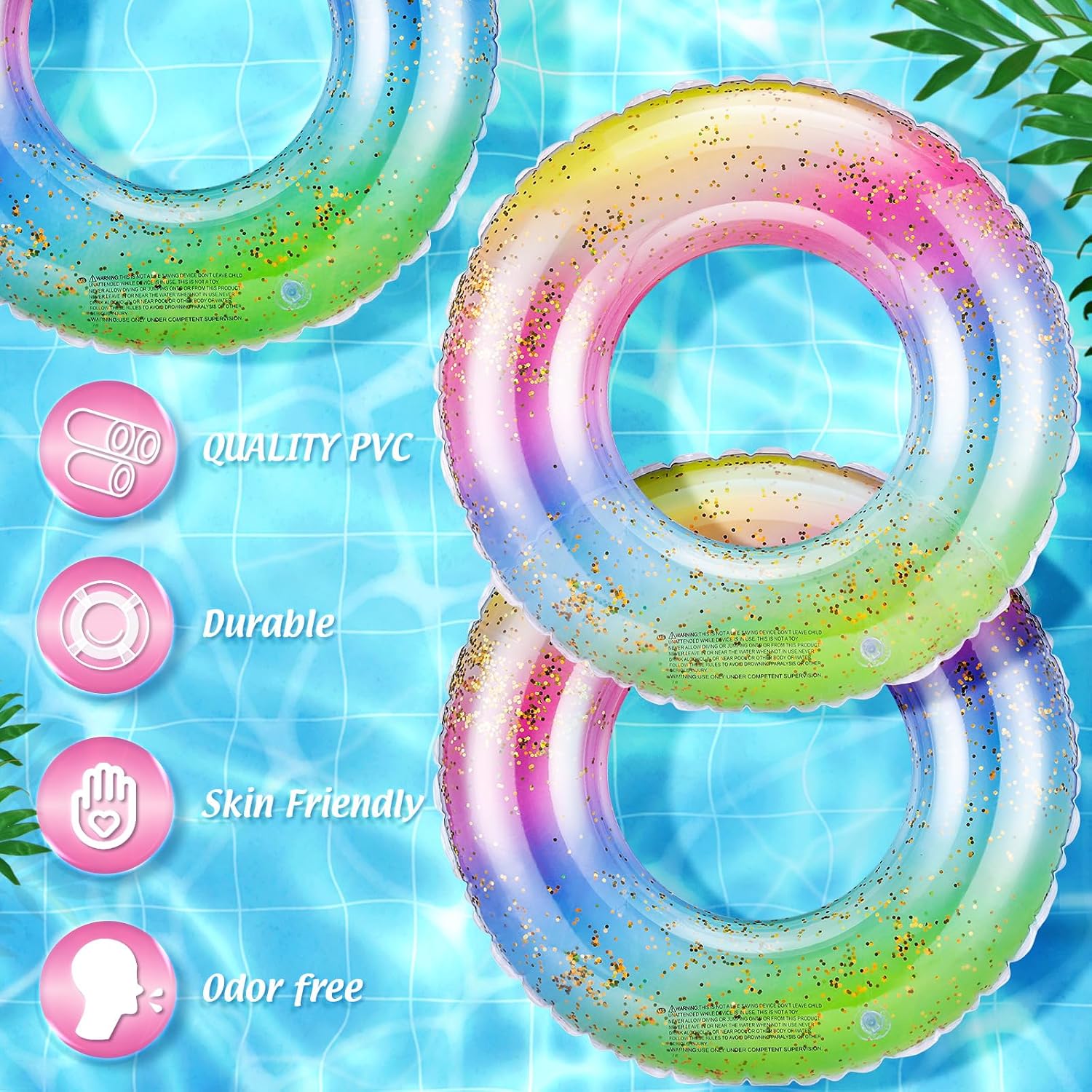 Wettarn 8 Pcs Inflatable Pool Floats Toys Swim Tubes Rings for 5-9 Year Old Kid Inner Glitter Ring Tube Bulk Swimming Pool Party Decorations for Boys Girls Outdoor Summer Beach Swimming(Gradient)