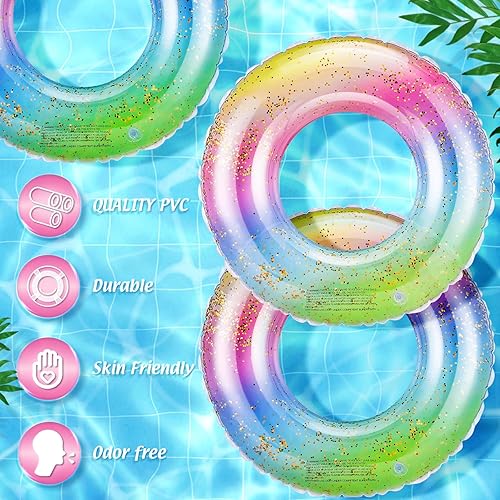 Miniatura 4 de Wettarn Flotadores inflables de piscina, juguetes para natación, tubos de natación, anillos interiores de lentejuelas con purpurina, tubo de piscina