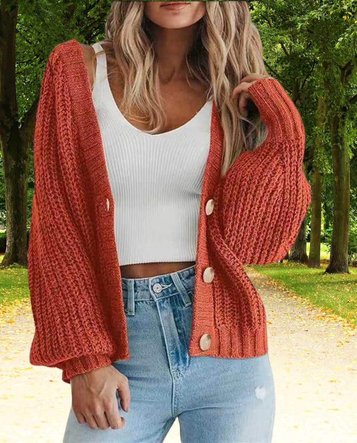Ultimate Womens Thick Knit Cardigan Sweater Cozy Long Sleeve Button Loose Short Warm Cardigan Sweater - Image 2