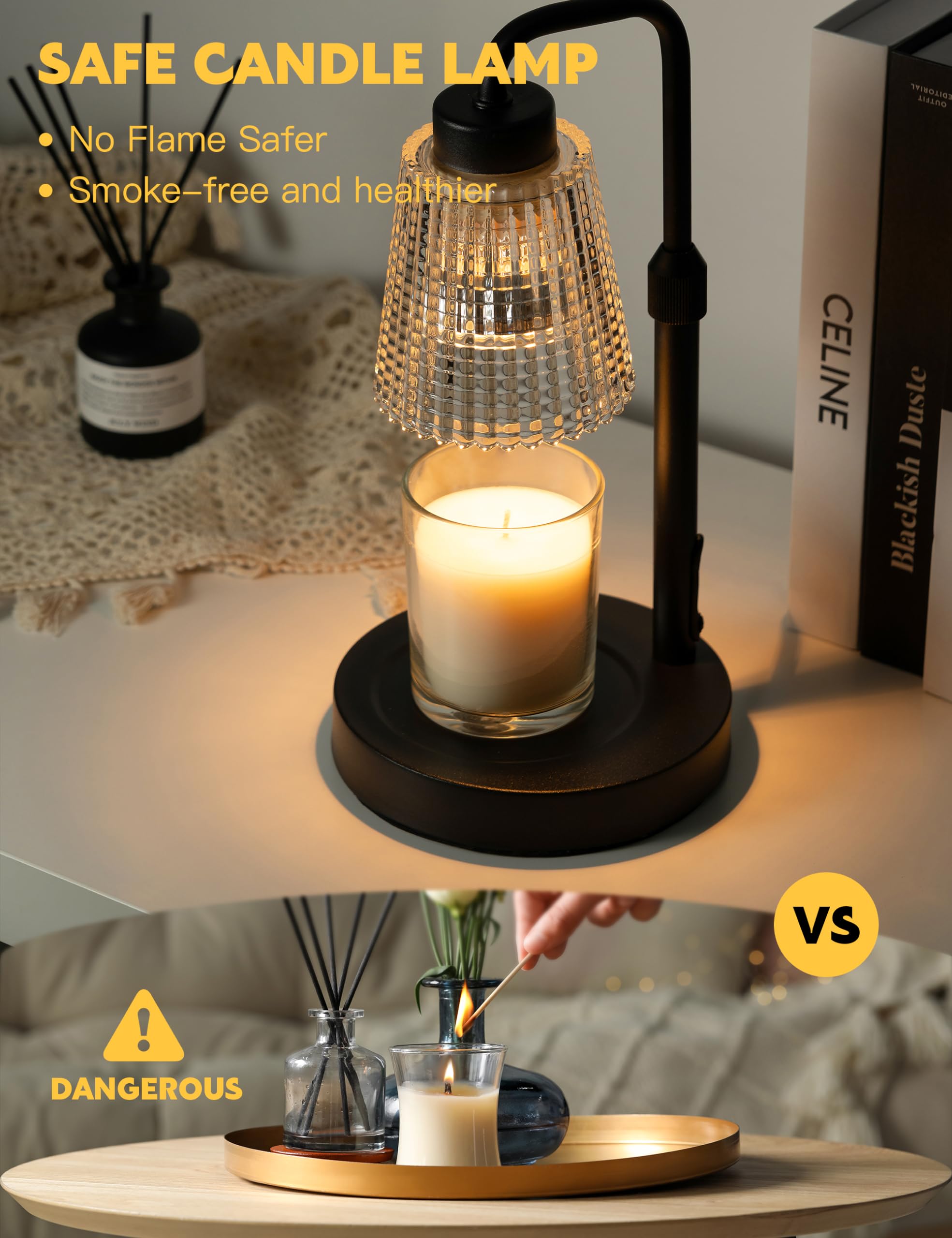lámpara calefactora de velas Tulipa de cristal transparente, regalo para mamá, calentador de velas con ajuste de brillo y funciones de temporización.