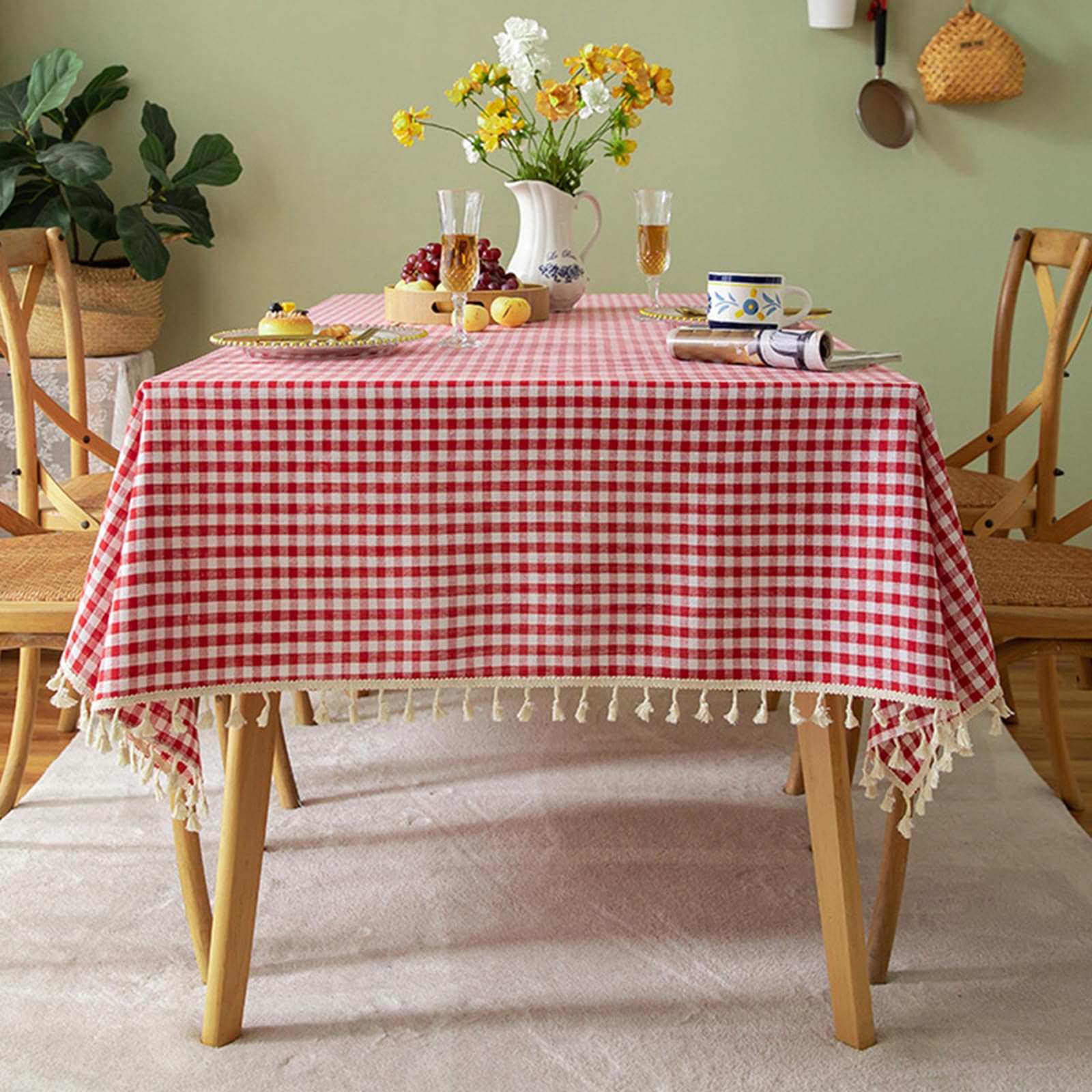 Tischdecke 140 x 180 cm HellBlau Baumwolle Leinen Tischtuch Abwischbar Pflegeleicht für Garten Esszimmer Party