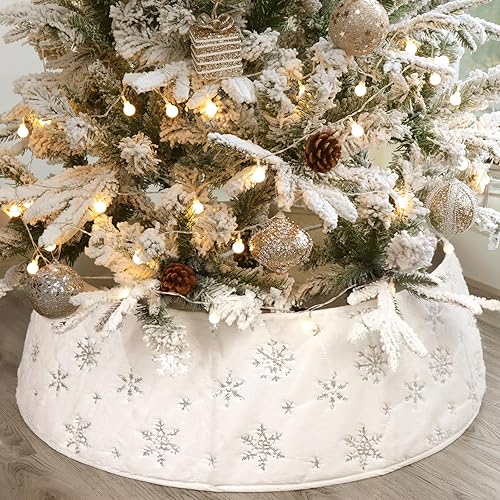 Miniatura 2 de Collar de árbol de Navidad de piel sintética collares de árbol de Navidad de piel de felpa blanca con patrón de copo de nieve de lentejuelas