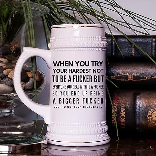 Miniatura 3 de Taza de cerveza inapropiada con refranes divertidos Fucker Mature Office Gag Jokes para compañeros de trabajo o amigos, humor grosero para adultos,