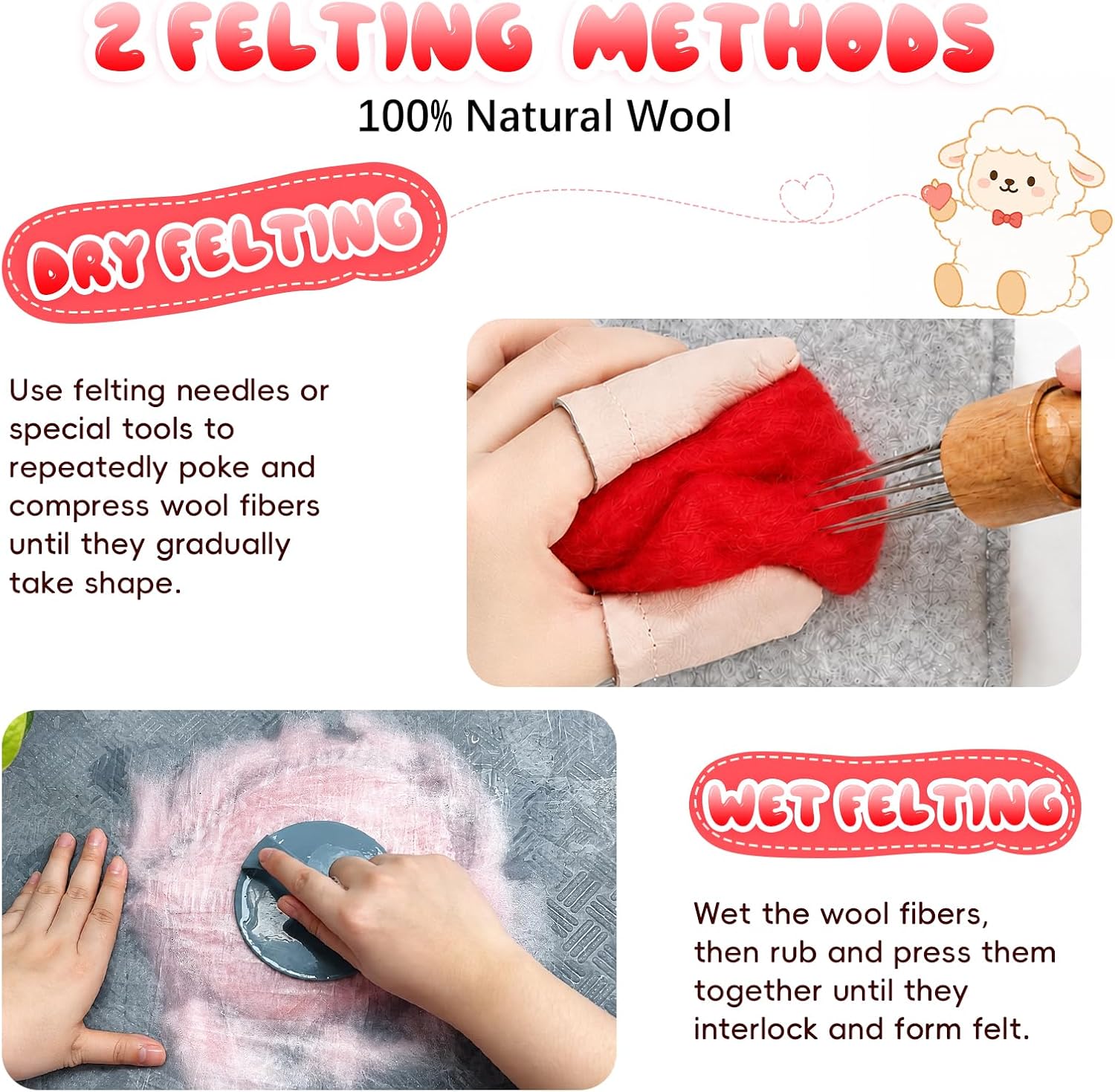 3.53oz(100g) Wool Roving: Needle Felting Wool White Roving Wool Felting Supplies Pure Wools Chunky Yarn Spinning Wool Roving for Needle Felting Wet DIY Hand Spinning(Bright Red)