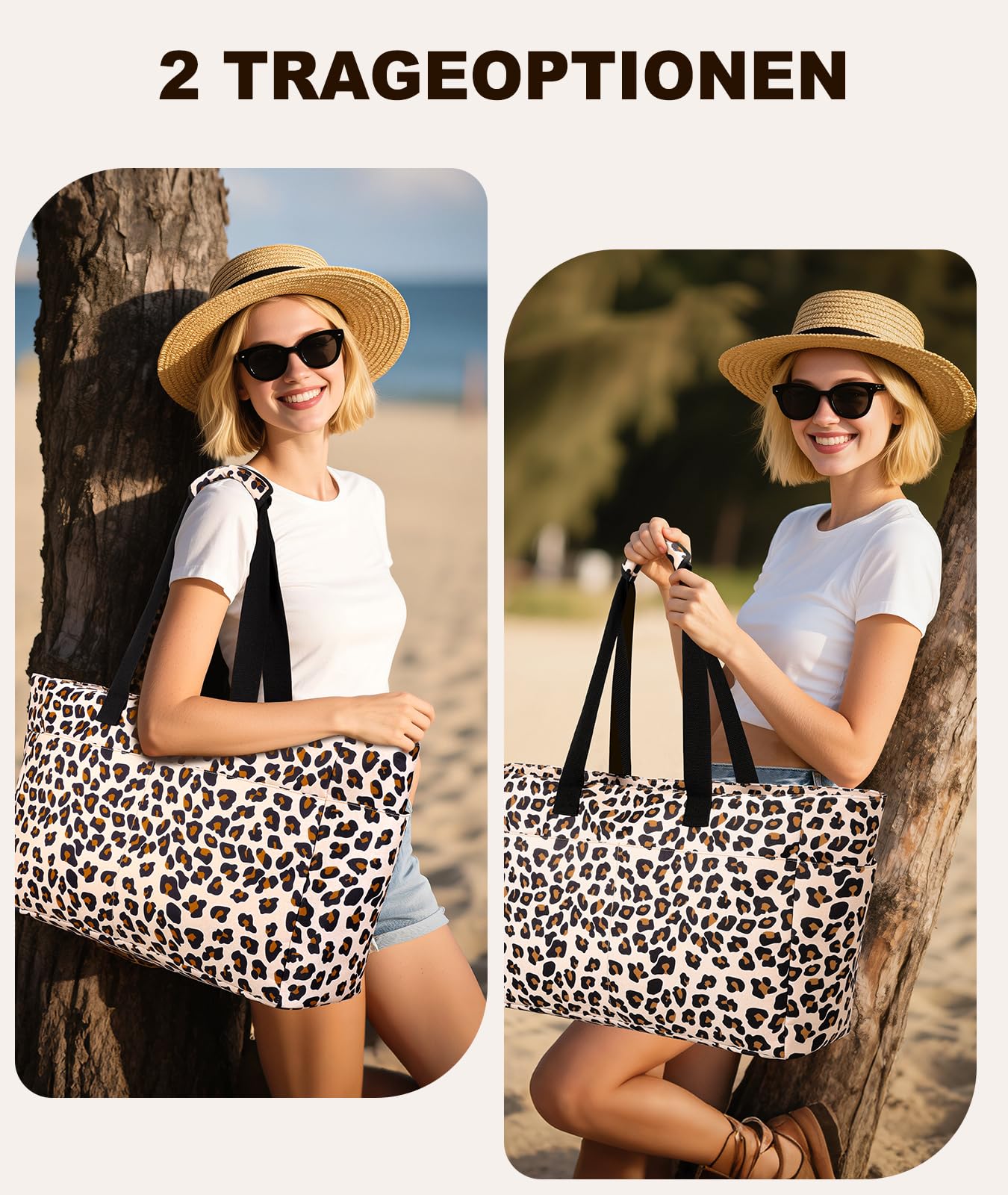 ISEYOU Strandtasche XXL Familie, Groß Strandtasche mit Reißverschluss Wasserdicht Sanddicht, Handtasche Umhängetasche Damen 45L, Faltbar Ultraleicht Badetasche für Urlaub Reisen Fitnessstudio Picknick