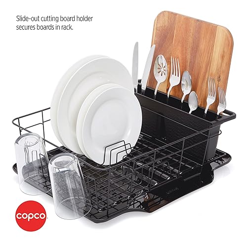 Miniatura 6 de Copco Escurridor de platos negro de gran capacidad con tabla de cortar deslizante para mantener las tablas en su lugar y organizador de cubiertos