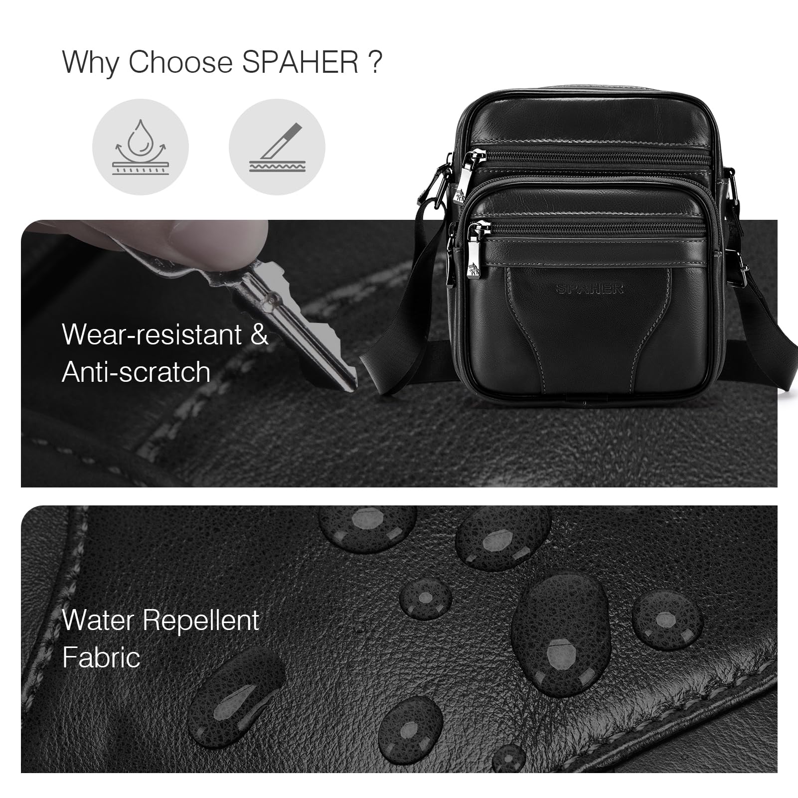 SPAHER Męskie Torby na Ramię Skórzana Torba Podręczna na Ramię Męska Duża Torebka Listonoszka Saszetka Męska Skórzana Shoulder Messenger Crossbody Bag Men Hand Bag
