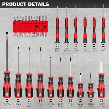 XOOL 42PCS Magnetic Screwdriver Set with Case, Torx Phillips Flat Hex Pozi Non-Slip Magnetic Tips Screwdriver Set