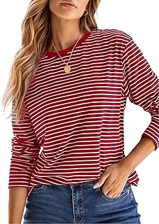 Women's 2026 Spring Summer Casual Long Sleeve Tops Lightweight Crew Neck Knit Basic Striped T Shirts