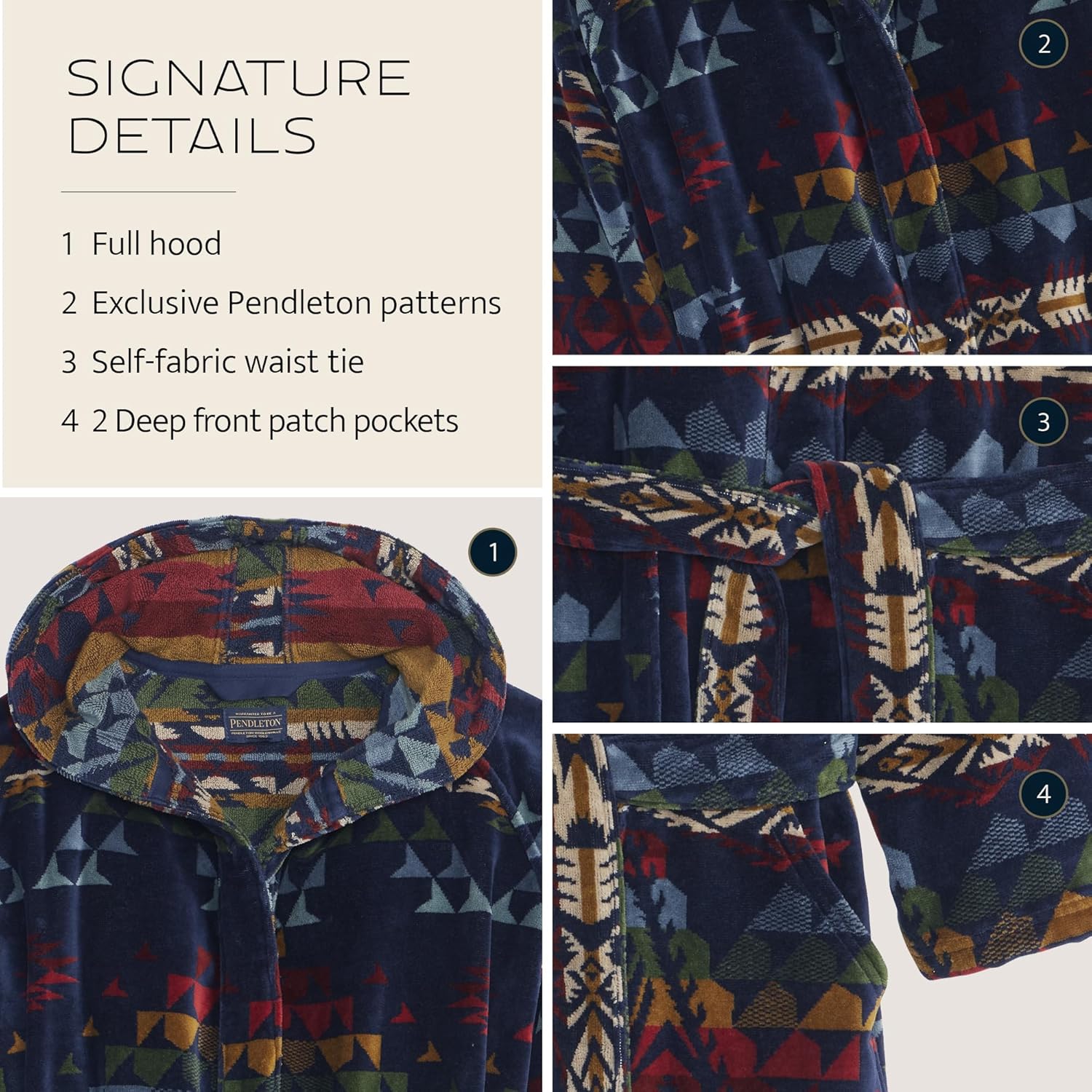 Pendleton Men's Robe, 100% Cotton, Unisex Bathrobe with Hood and 2 Deep Pockets, Dual Sizing X/XS, S/M, L/XL, Washable