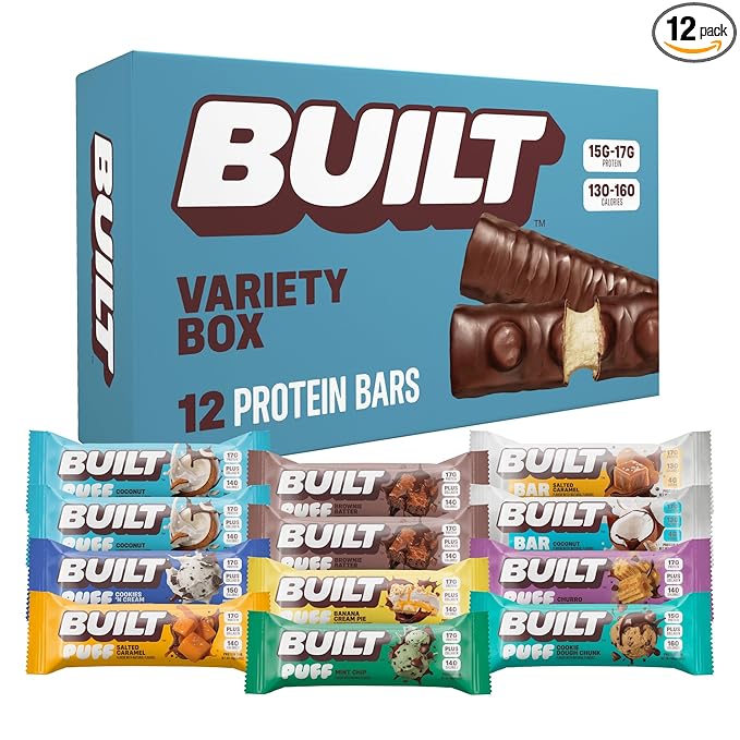 Built Protein Bars Variety Pack, High Protein Bars, On-the-go Snacks, Breakfast Bar, Mixed Sampler: 12 Pack