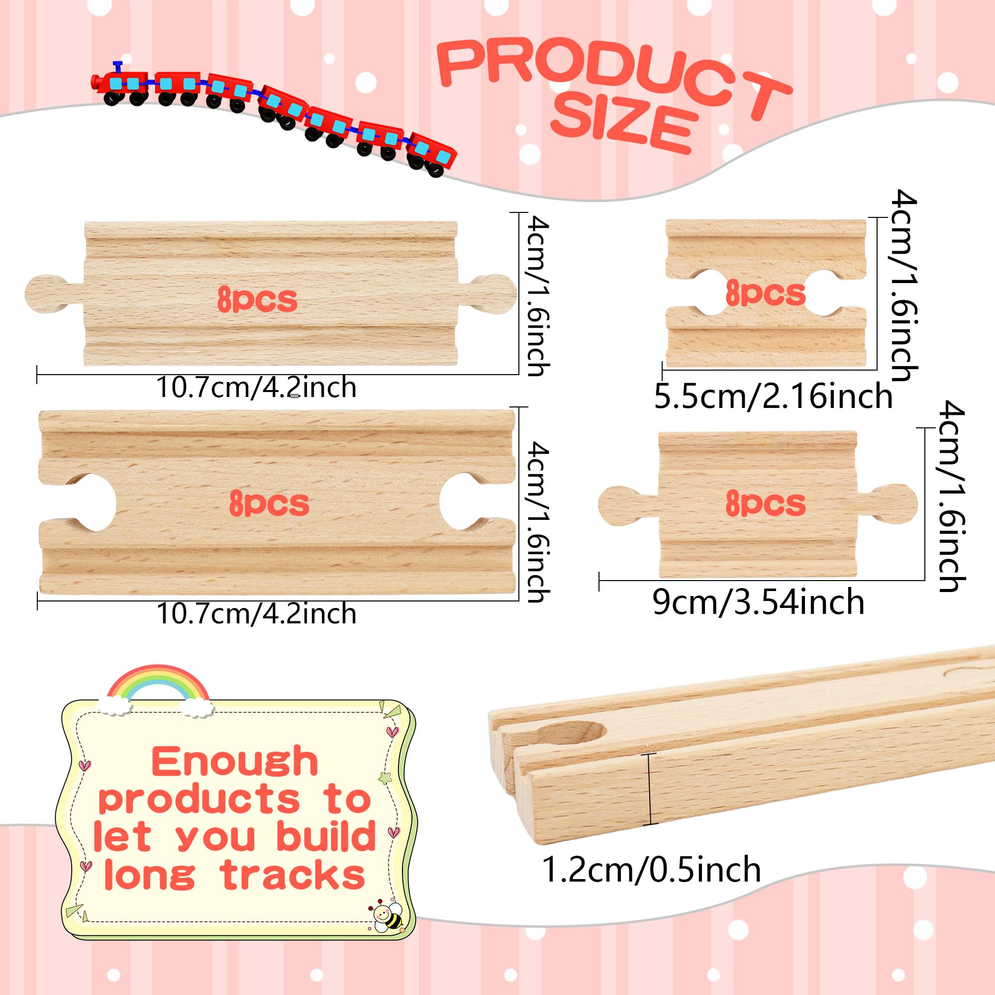 32 Pcs Straight Wooden Train Track Connectors Bulk Train Track Adapters Male Female Train Track Hardwood Expansion for Trains Railway Accessories Table Activities Games