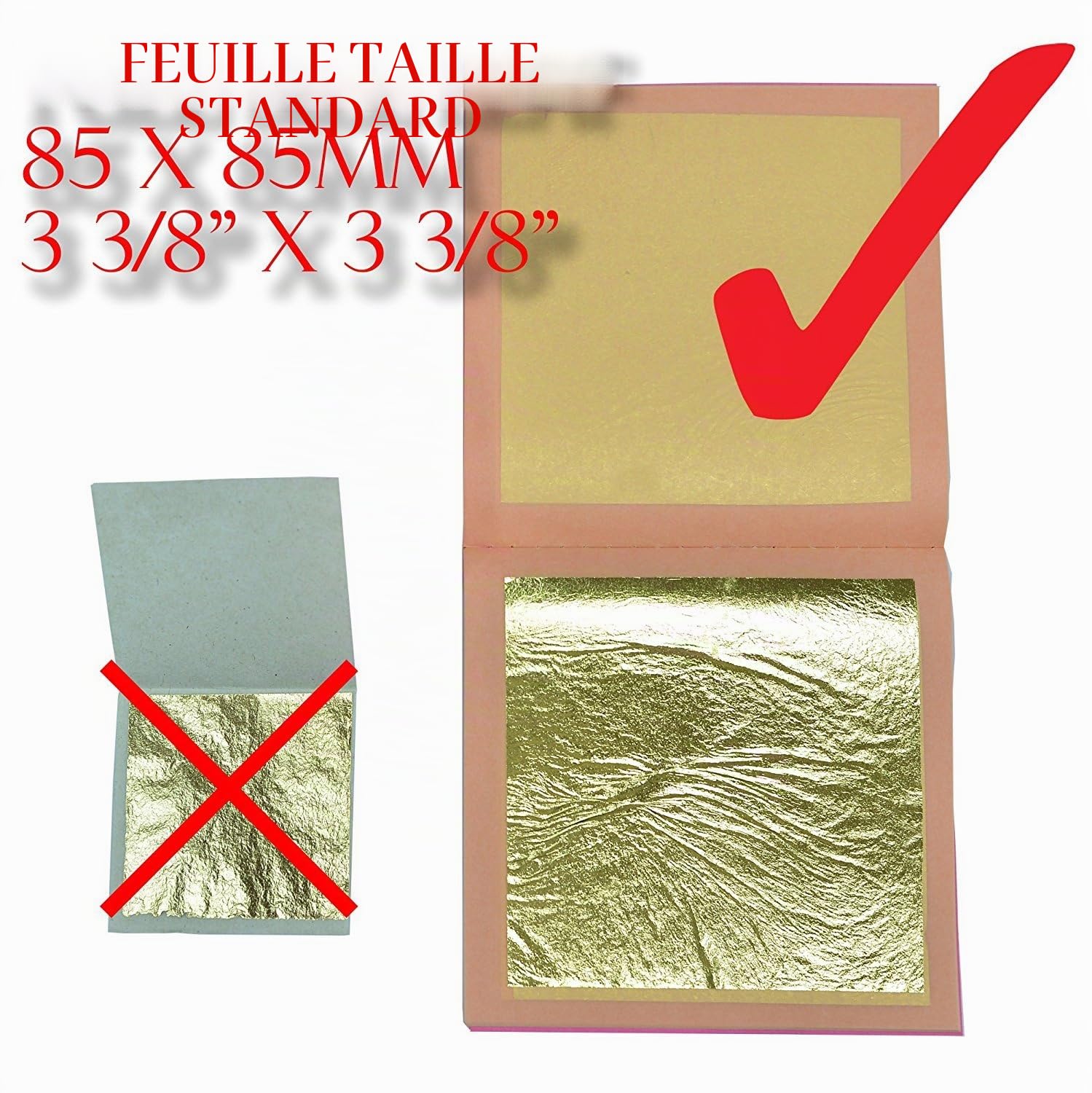 Feuille d'Or Véritable Libre 22 Carats, 85 X 85mm, Carnet de 25 Feuilles